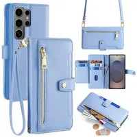 betterfon Handykette für Samsung Galaxy S25 Ultra mit Band Kartenfächer PU Leder Hellblau, Hände frei – mit Silikonhülle & Schnur für flexiblen Alltag