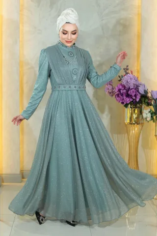 Stein Detailed Drapiert Chest Glitzernd Abendkleid Mintgrün