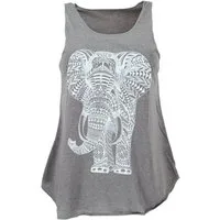 Guru-Shop T-Shirt Tanktop mit Elefant Retrodruck, Yogatop - grau Festival, Ethno Style, Hippie, alternative Bekleidung