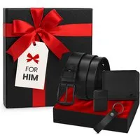 Jungengel Herrendiener Herren Geschenkset Geldbörse Gürtel Schlüsselanhänger Feuerzeug Set, (Geschenkset, 5 St., 5-teiliges Set), Edle Geschenkbox, hochwertiges Set, Ideales Männer Set