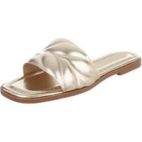 Ital-Design Damen Slipper mit gepolsterter Riemen-Optik Pantolette (91895755) Blockabsatz Pantoletten in Gold