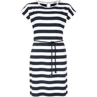 modAS Shirtkleid 46614 Damen Kurzarm-Kleid mit Blockstreifen - Streifenkleid mit Kordelband