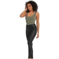 MAGIC Bodyfashion Leggings Leather Look Legging hoch tailliertes Design, keine vordere Mittelnaht