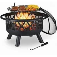 relaxdays Feuerschale mit Grillrost & Funkenschutz