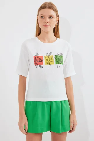 Bedrucktes Rundhalsausschnitt T-Shirt