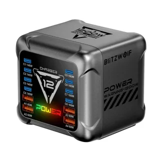 [GaN Tech] Blitzwolf® BW-S36 1200W 12 Ports USB PD Charger LED LIGHT 8USB-C+4USB-A QC PD Fast Charging Desktop Charging