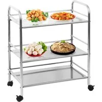 JEOBEST Servierwagen Küchenwagen Edelstahl mit 3 Ablagen Rollwagen 61 x 36 x 75cm, Hotel Servierwagen mit 4 Rädern, Abschließbar Räder, Kapazität 90 kg