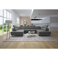 thematys Ecksofa LUNA U mit Schlaffunktion & Bettkasten – aus weichem Velours Stoff, mit verstellbaren Kopfstützen, – U-Form 325×183 cm – Schlafsofa mit Auszug