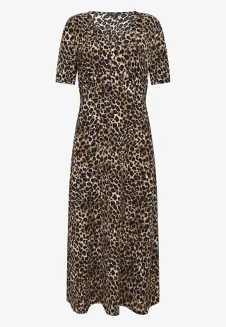 zero - Maxikleid kurzarm mit Leoprint beige/black - Gr. - 36