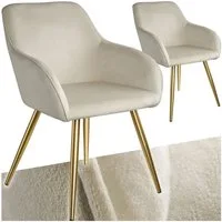 tectake Esszimmerstuhl Küchenstuhl gepolstert, in Samtoptik, 58 x 62 x 82 cm (Wohnzimmerstuhl Marilyn in creme/gold, 2 St), durchgehende Lehne, goldene Stahlbeine, bodenschonend