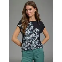 Laura Scott Shirtbluse im Materialmix, hinten weicher Jersey vorne geblümter Bluseneinsatz