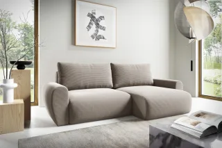 Ecksofa Schlafsofa GALAN Stoff Poso Beige Ottomane Rechts