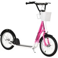 HOMCOM Cityroller Kickscooter inkl. Korb, höhenverstellbar, für Kinder 5-12 Jahren, 1 km/h, (Roller, 1 tlg., Kickscooter), für 5-12 Kinder, Rosa+Schwarz