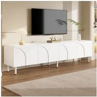 Merax Lowboard mit 3D geschwungenen Linien (180 x 35 x 49 cm (L x B x H), 1 St), TV-Schrank mit 4 Türen, 2 Staurräumen & Metallfüßen