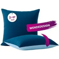 wometo Microfaserbettdecke Microfaser Kissenhüllen Doppelpack blau 80x80, OEKO-TEX®, praktischer Hotelverschluss