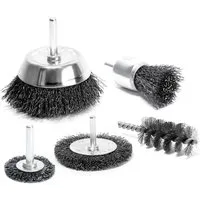 S&R Drahtbürste Set für Bohrmaschinen, gewellter Stahldraht - Rundschaft 6mm, Winkelschleifer, Flex, (Set 5 tlg, 5-tlg., Scheiben-, Topf-, Pinsel- und Zylinderstahlbürste), für Sicheres entrosten, entgraten, abtragen, schleifen und bearbeiten
