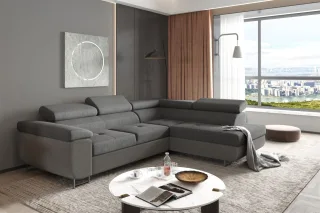 Ecksofa Sofa JADE Stoff Sawana Dunkelgrau mit Schlaffunktion Ottomane Rechts
