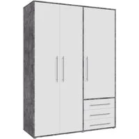 FORTE Drehtürenschrank Kleiderschrank,zeitloses Design,3 türig viel Stauraum, Schubladen, Stangengriffe, Made in Europe