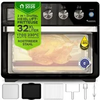 TurboTronic by Z-Line Minibackofen 1700 W 32 l Mini Backofen mit Airfryer Umluft Drehspieß Pizzaofen, Tischbackofen, kleiner Backofen, Heißluftfritteuse, Toaster, Dörrer