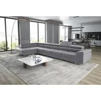 thematys Ecksofa ASTON MAXI 405 x 203cm mit Schlaffunktion & Bettkasten –, L-Sofa mit 5 verstellbaren Kopfstützen, Samt (Monolith), Cord (Poso) - L-Form, XL-Wohnlandschaft, 405 cm breit