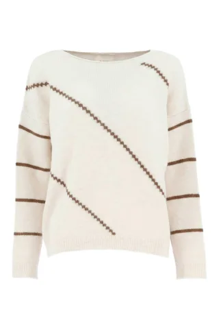 signe nature - Pullover mit Streifen beige - Gr. - S