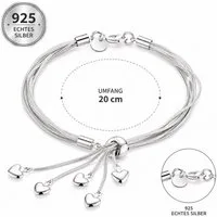 Taffstyle Silberarmband Damen Armband 925 Sterling Silber filigran mit 5 Herzen (Wunderschönes Filigranes Damen Armband Echt Silber mit kleinen Herzen)