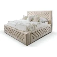 Xlmoebel Polsterbett Doppelbett im Chesterfield-Stil mit beiger Matratze (Bett), Hergestellt in Europa