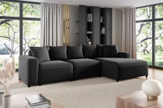 Ecksofa Designersofa Sofa MEGAN in Stoff Salvador Schwarz Ottomane Rechts