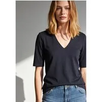 MORE&MORE T-Shirt elastisches Kurzarmshirt, V-Ausschnitt