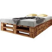 sunnypillow Palettenbett M2 aus Holz mit Lattenrost und 2 Bettkästen, 160 x 200 cm + Schubladen Geflammt