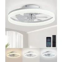 Athlix Deckenventilator Deckenleuchte LED Deckenventilator mit Fernbedienung Deckenleuchte, LED, Verstellbar, 50cm Durchmesser, 24W, 6 Geschwindigkeiten