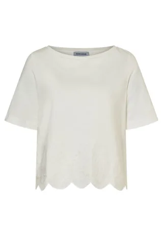 MORE & MORE - Shirt mit Lochstickerei und U-Boot-Ausschnitt weiß - Gr. - 38
