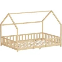 ML-DESIGN Spielbett Hausbett Kinderbett inkl. Lattenrost kreativ Bodenbett für Kinder, Abenteuerbett ohne Matratze 140x200cm Holzbett Kiefer Bettgestell
