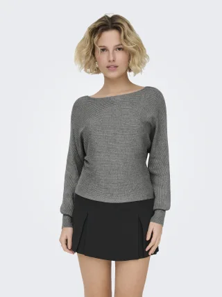 ONLY - ONLADALINE L/S SHORT PULLO KNT NOOS Medium Grey Melange - Gr. - M