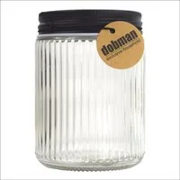 dobman exclusive household Vorratsglas Glas mit Deckel in Schwarz ca. 0,3 L Vorratsglas gestreift Einmachglas, Glas, Metall, gestreifte Glas-Optik