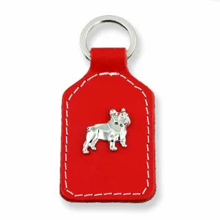 Franz?sische Bulldoggen Schl?sselanh?nger aus Leder rot