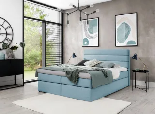 Boxspringbett Schlafzimmerbett Bett DAVINO DELUX Stoff Hellblau 140x200cm
