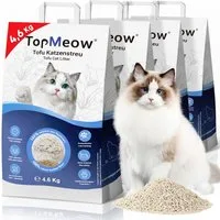 TopMeow Katzenstreu klumpend 18,4 kg, 100 % pflanzliche Tofu Katzenstreu (4-tlg), 3-Sekunden Schnellklumpen, staubarm & starke Geruchsbindung