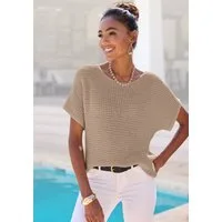 LASCANA Kurzarmpullover in luftigem Ajourstrick, leichter Sommerpullover, Metallic-Effekt