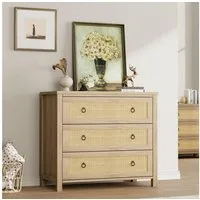 GarveeMore Kommode Kommode mit 3 Schubladen aus Rattan Schubkastenkommode Nachtkommode, Sideboard Anrichte Moderne Mini-Kommode einfache Montage Stauraum