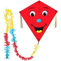 Wolkenstürmer Flug-Drache Kinderdrachen ab 3 Jahre Ready to Fly Outdoor Kite 75 cm, (Flugspielzeug Jungen Mädchen Rautendrachen mit Puschelschwanz, 1-tlg), Flugfertiger Rautendrachen Eddy ab 3 Jahre mit Gesicht Smile rot