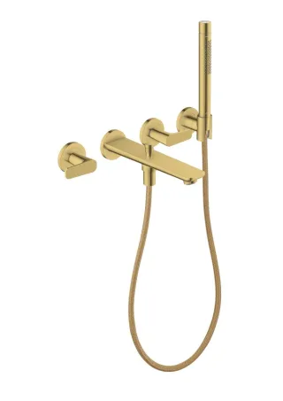 Hansgrohe 3-Loch Fertigset Wannemisch.Wand Unterputz Axor Citterio C mit HB Cubic cut polished gol 49481990