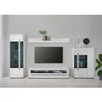 Home affaire Wohnwand Cantara, Anbauwand, Wohnzimmer-Set, in Eiche Evoke, Weiß oder Kaschmir, (Set, 4-St), enthält zwei Vitrinen, ein Lowboard und ein Wandboard