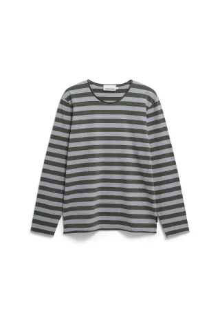 Armedangels - MAARKOS LS STRIPES BR silver melange-forest pine - Gr. - XL