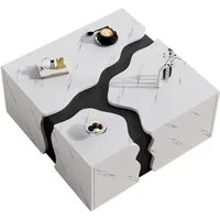 Merax Couchtisch in Marmoroptik, moderner geometrischer Beistelltisch (1-St), Kaffeetisch Wohnzimmertisch mit Schublade, 70x70x31cm