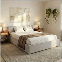 IDIMEX Polsterbett PESARO, Doppelbett 140x200 cm mit Lattenrost Kopfteil Leinen Optik Hellgrau