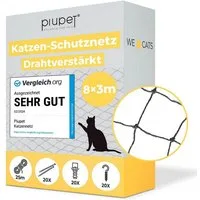 Piupet Tiersicherheitsnetz Katzennetz Drahtverstärkt I Befestigungsset inkl. I Balkon & Fenster