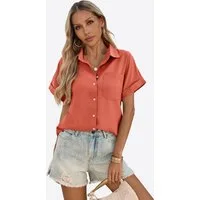 Imily Bela T-Shirt Reverskragen Kurzarmshirt mit Brusttasche (Packung, 1-tlg., 1per-Pack) in Unifarbe