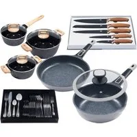KING Pfannen-Set Moonscape, Aluminiumguss (Set, 11-tlg), Induktion, (Töpfe+Glasdeckel, Pfannen+Deckel,Messer,Besteckset)