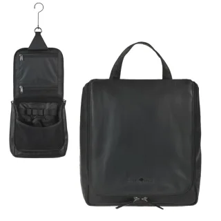 Kulturbeutel mit 10 Gummizugschlaufen Leder schwarz 22x25x8cm | Greenburry Funktionaler Organizer für Badartikel im rustikalen Vintage-Design.